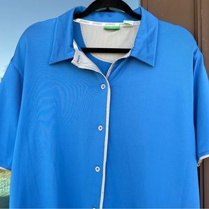 prince Blue/Grey Full-Button Tennis Shirt M